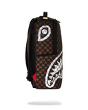 BROWN AND CREAM DRIP CHECK SHARK BACKPACK