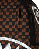 BROWN AND CREAM DRIP CHECK SHARK BACKPACK