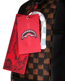 BROWN AND CREAM DRIP CHECK SHARK BACKPACK