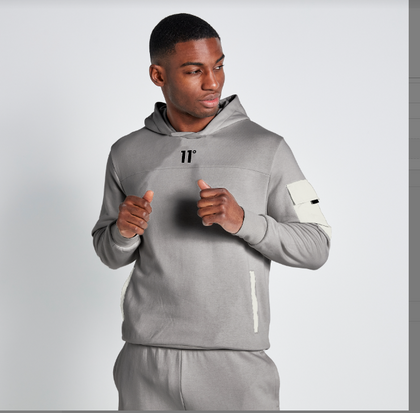 WOVEN POCKET HOODIE - VAPOUR GREY