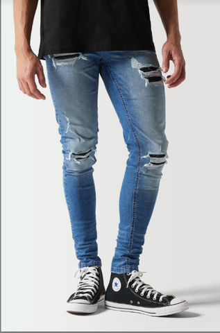 SKINNY SUSTAINABLE DISTRESSED JEANS - MID WASH