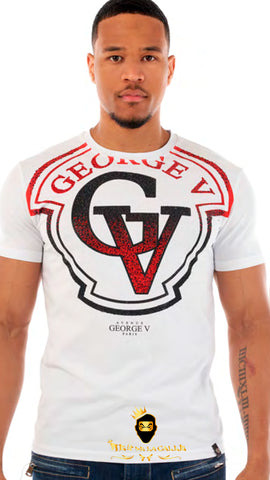 Camiseta George V París blanca pedrería brillante GV Rojo y Negro -