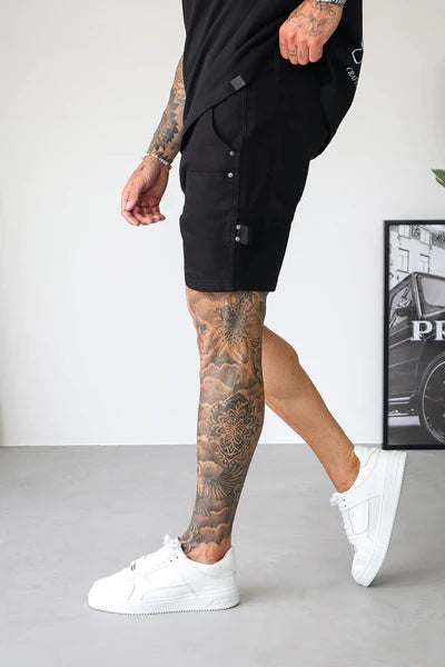 CARPENTER DENIM SHORTS - BLACK