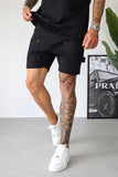 CARPENTER DENIM SHORTS - BLACK
