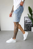 CARPENTER DENIM SHORTS - LIGHT BLUE