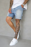 CARPENTER DENIM SHORTS - LIGHT BLUE