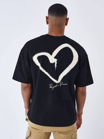 Camiseta con corazón bordado - Negro