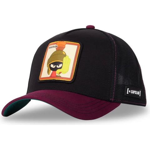 Gorra trucker negra y granate Marvin el Marciano LOO10 VMAR Looney Tunes de Capslab