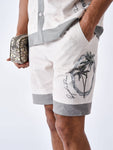 Palm tree print flowing shorts - Chalk