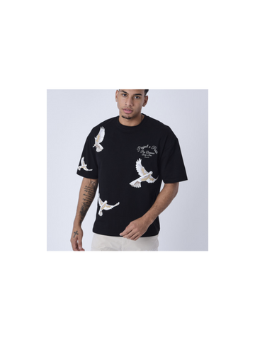 Camiseta con estampado de palomas 2310076-BK